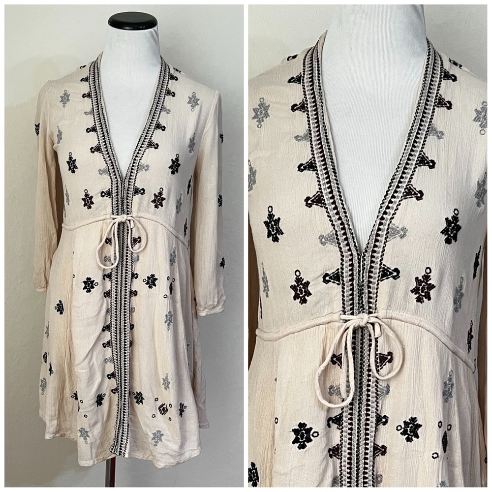 Free People Star Gazer Stargazer Embroidered Peasant Mini Dress in ivory size xs - Picture 4 of 8